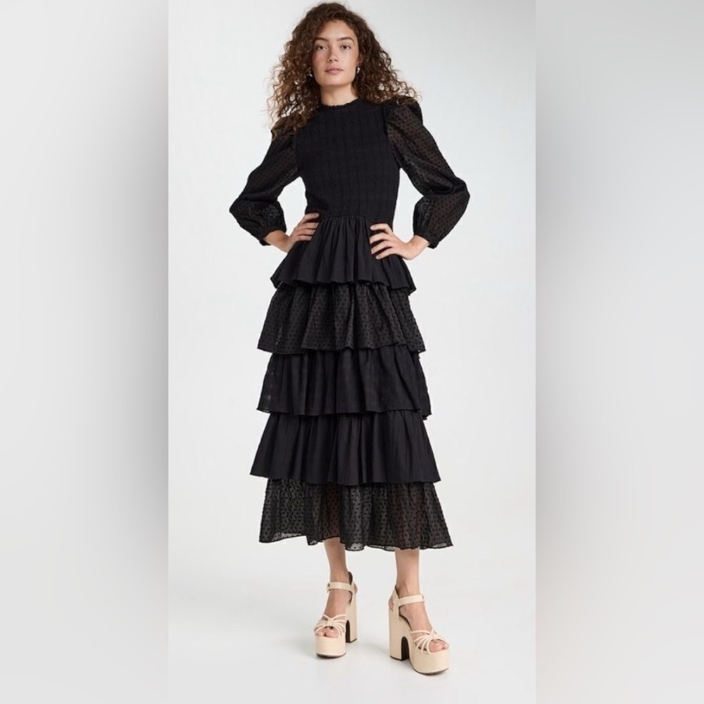 NWT Alix of Bohemia Shelby Noir Black Ruffle Long Sleeve Dress XS $1,190